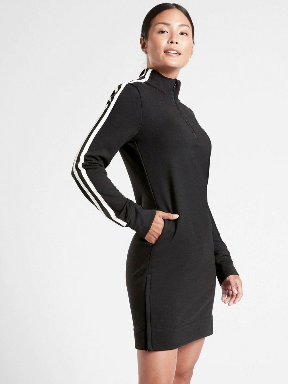 Athleta Women’s Crosstown Track Dress Mock Neck 1/4 Zip Knit Pullover Medium